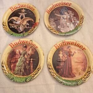 Budweiser Beer Breweriana Metal Coasters Mancave Bar Set Of 4 Official Product